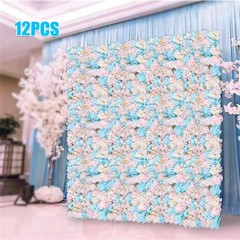 12PCS Artificial Flower Wall Panel White Hydrangea Rose Wedding Backdrop Decor