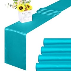 4 Pack Satin Table Runner 12 x 108 Inch Long Bright Silk and Smooth Teal