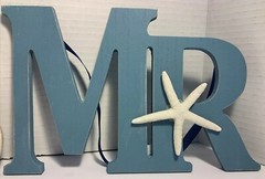Mr. and Mrs. Hanging Wooden Signs, With Star Fish, Wedding Chair, Wall Decor.