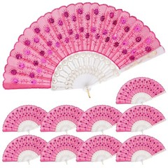 QIRMIZI 10 PACK Fabric Folding Handheld Fans, Perfect for Weddings, Parties, …