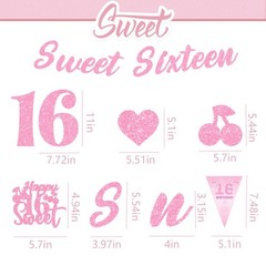 Glitter Pink16th Birthday Banner – Pre-Strung Cherry Sweet Heart Birthday Dec…