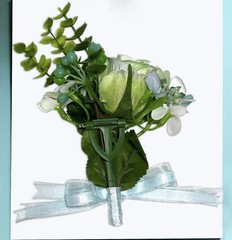 2Pcs Aqua Teal Rose Wrist Corsage & Boutonniere Set Wedding Prom Party