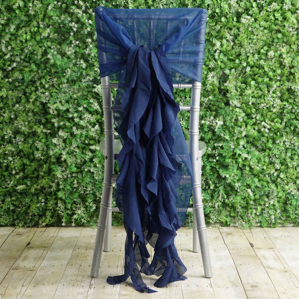 Navy Blue Premium Curly Chiffon CHAIRS Covers Cap SASHES Bows Ties Wedding