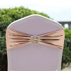 10 Blush Metallic Spandex Chair Sashes with Silver Buckles Wedding Decorations