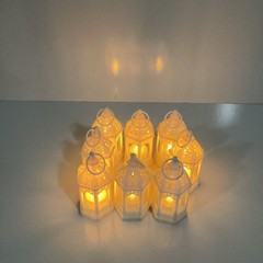 8 White LED Battery Operated Hexagon Lanterns Wedding Romantic Cutout Plastic