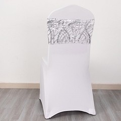 5 SILVER Mesh Embroidered Sequins CHAIR SASHES Party Events Decorations Supplies