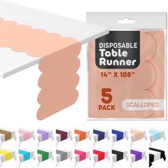 Peach Plastic Disposable Table Runner. 5 Pack 14 x 108 inch. Scallop Table Ru…