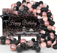 103Pcs Rose Gold Black Birthday Decorations, Black Rose Gold Birthday Balloon…
