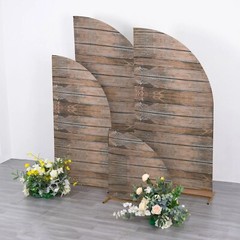 4 Brown Fitted Spandex Wood Print Half Moon Arch Backdrop STAND COVERS Set Party