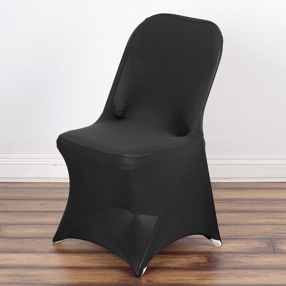 6 Black FOLDING Stretch SPANDEX CHAIR COVERS Event Banquet Reception Decorations