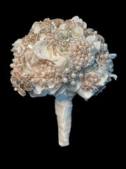 Handmade Bridal Brooch Bouquet Champagne Ivory Pearls Rhinestone Wedding