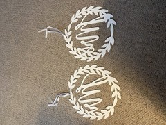 Wedding Anniversary White Mr. & Mrs. Wreath Metal Signs ribbon hanger 12”