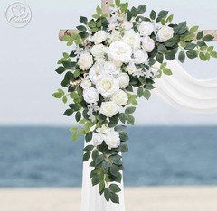 Odouzy Wedding Arch Flowers Kit White Floral Swag & Drapes Set of 3