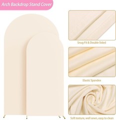 Set of 2 Wedding Arch Cover 6FT, 7.2FT Beige 2-Sided Round Top Spandex Arch Back