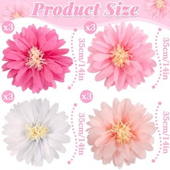 Daisy Tissue Paper Pom Poms, Wildflower Party Decorations, 14 inches, pink