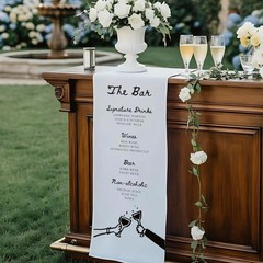 Boho Wedding Drinks Menu Fabric Sign Mobile Bar Table Banner