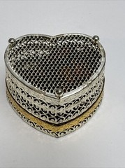 Vintage 4×4 Inch Metal Heart Wedding Container + Lid With Dried Red Rose Petals