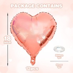 Rose Gold Heart Balloons, 12 Pcs 18 inch Heart Shaped Foil Balloons, Large He…