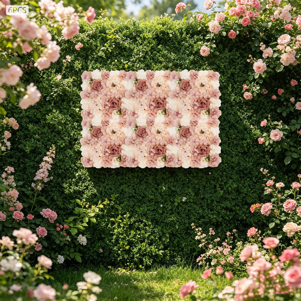 6-Pcs Flower Wall Backdrops, 6-Pack Artificial Floral Panels, Flower Wall Decor