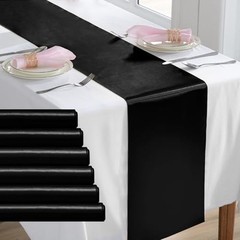 6 Pack Black Table Runners 12 x 108 Inch, Rectangular Smooth Satin Silk Table