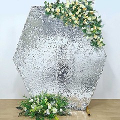 8 ft SILVER Big Payette Sequin Hexagon Backdrop STAND COVER Party Decorations