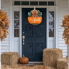 Hello Fall Wreath Door Sign, Fall Wooden Pumpkin Hanging Sign for Front Door …