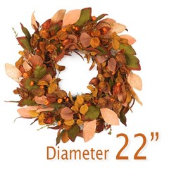 Autumn Wreath with Small Pumpkin, Berry & Leaves – 22 inch, Indoor/Outdoor Fa…