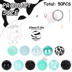 Whaline 50Pcs 20mm Cow Theme Beads 12 Styles Mixed Bubblegum Beads Set Green …