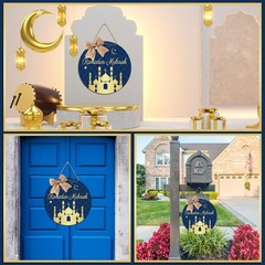 Shellwei Ramadan Door Sign for Front Door Ramadan Kareem Hanger Wreaths Eid M…