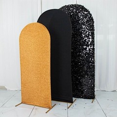3 BLACK GOLD Assorted Fitted Round Top Arch Backdrop STAND COVERS Set Party