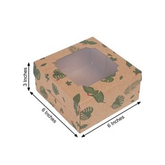 12 Brown Green 6″ Tropical Leaf Dessert Bakery Cake Boxes Window Party Supplies