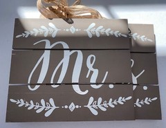 NWT Burnes of Boston Wedding Chair Signs Wall Decor Mr. Mrs. Bride & Groom