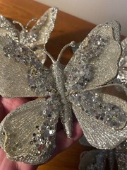 4 Champagne Butterfly Clips Blush Large 6″ Wedding Decorations Sparkly Glitter