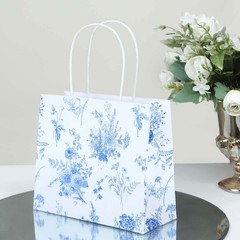 12 White Blue French Toile Paper Gift Bags with Handles Decorations