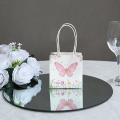 12 Pink White 4″ Glitter Butterfly Paper Gift Bags with Handles Party Events