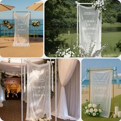 Personalized Sheer Wedding Welcome Sign with Lace Trim, Hanging Banner Romantic