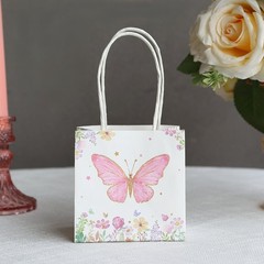 12 Pink White 4″ Glitter Butterfly Paper Gift Bags with Handles Party Events