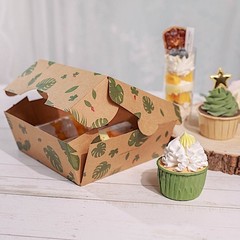 12 Brown Green 6″ Tropical Leaf Dessert Bakery Cake Boxes Window Party Supplies
