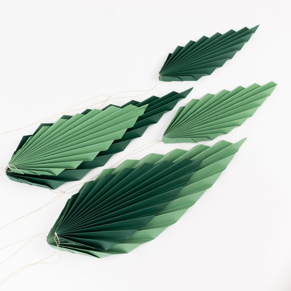 6 GREEN Leaves Hanging Paper Fans Wall Decor Party Centerpieces