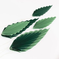 6 GREEN Leaves Hanging Paper Fans Wall Decor Party Centerpieces