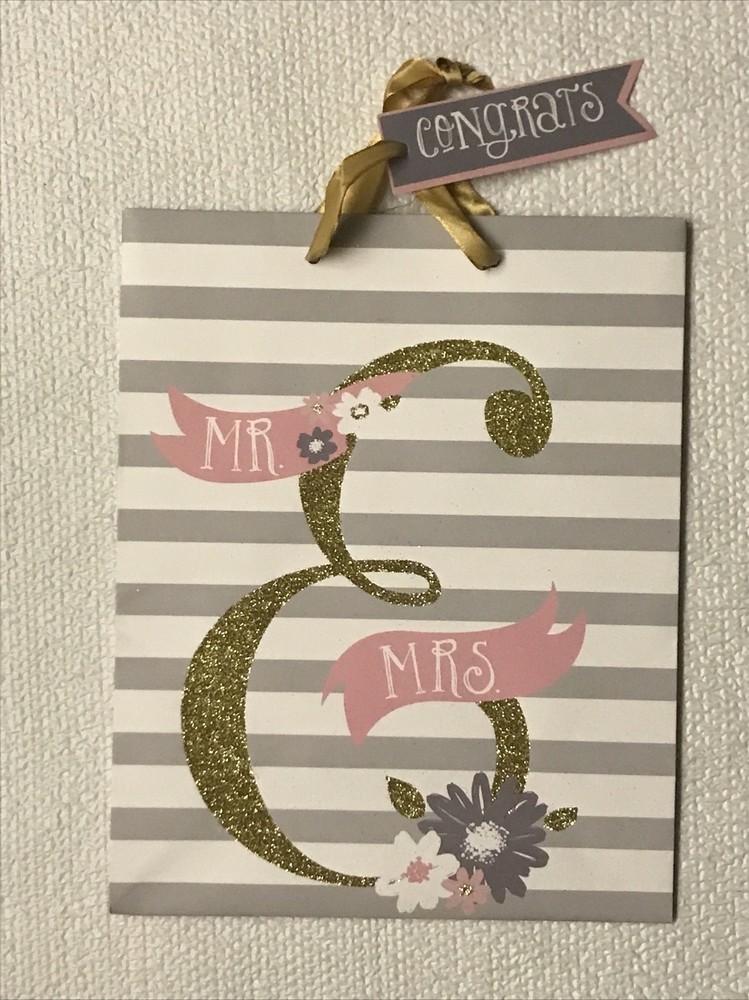 Paper Craft Design Group Small Gold Glitter Mr. & Mrs. Wedding Gift Bag with Tag