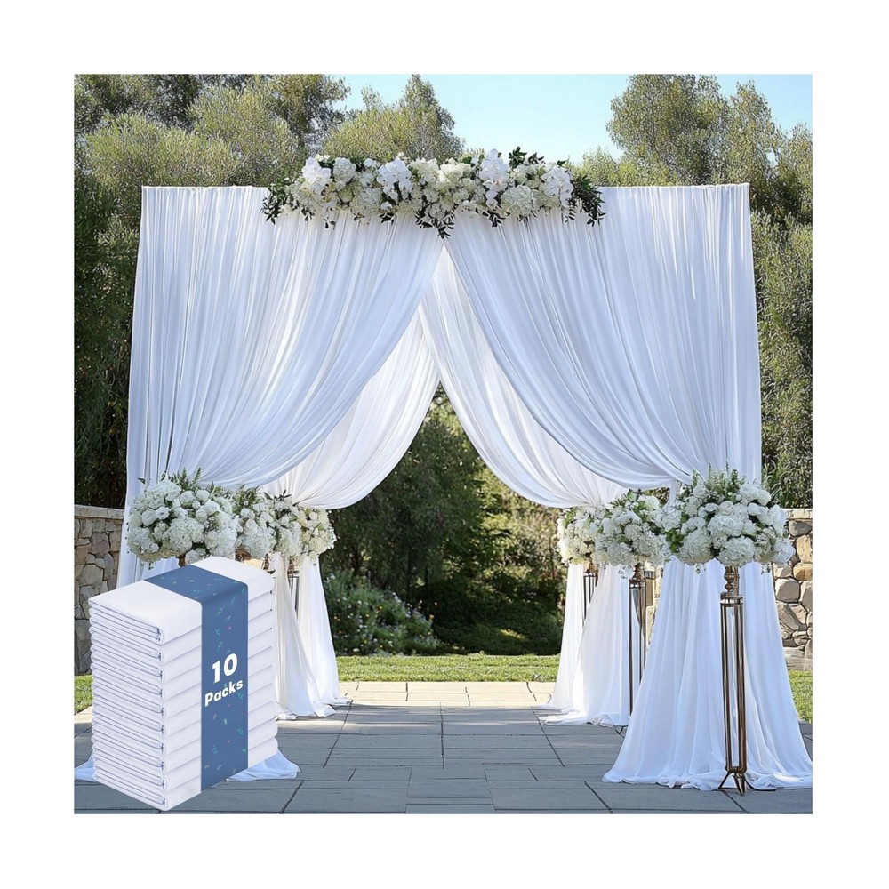 50FTx12FT White Wrinkle-Free Wedding Backdrop Curtain -Silky Washable White P…