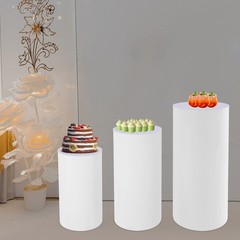 3pcs Pedestal Stand White Pedestal Display Stand Cylinder Pedestal Stand Set
