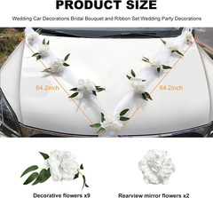 Elegant Wedding Car Decoration Set with Artificial Flowers and Ribbons (White)