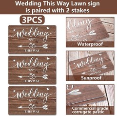 3Pcs Double Sided Wedding This Way Sign Corrugated Plastic Direction Arrow Marks
