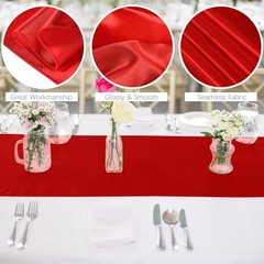 4 Pack Satin Table Runner 12 x 108Inch Long Bright Silk and Smooth Fabric Red