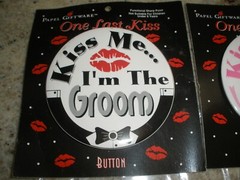 Set of 2 NEW Papel Giftware 3.5″ Buttons Kiss Me I’m the Groom….Bride