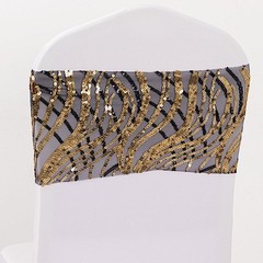 5 BLACK GOLD Mesh Embroidered Sequins CHAIR SASHES Party Events Decorations