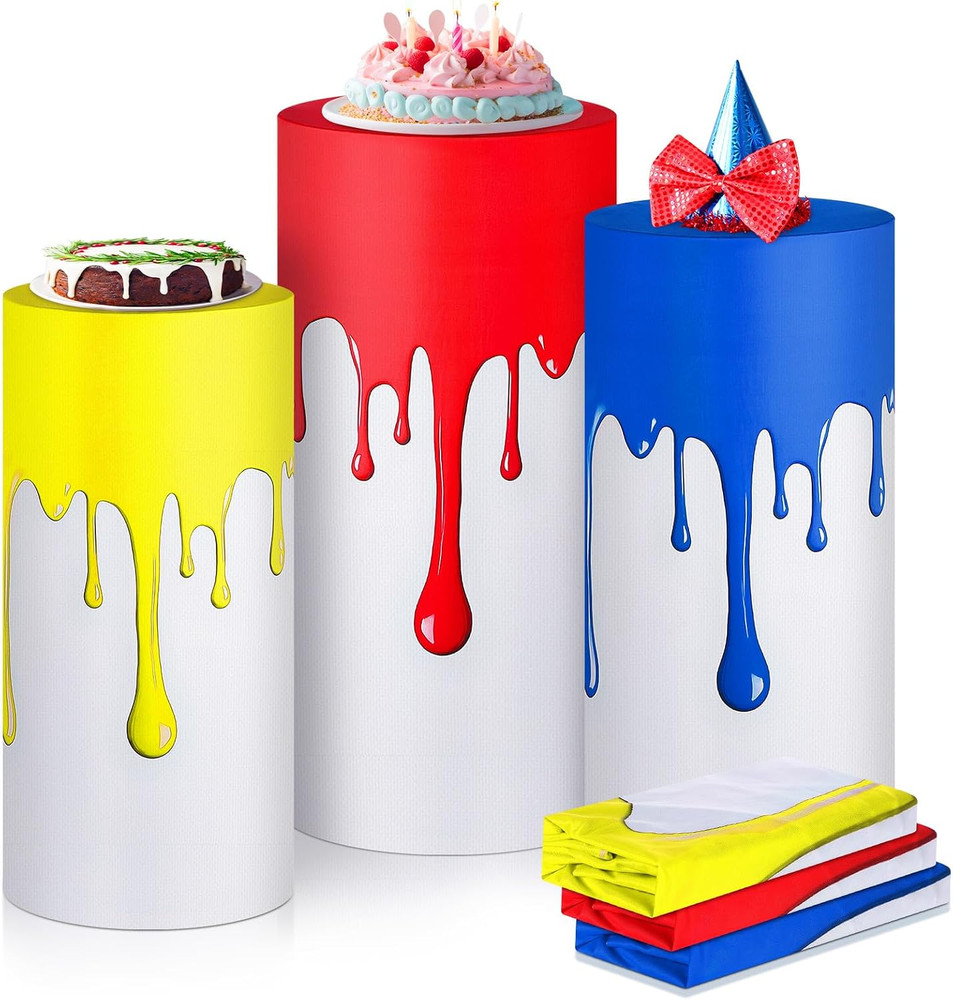 Set of 3 Paint Party Decorations Art Themed Cylinder Stand Covers Paint Splatter