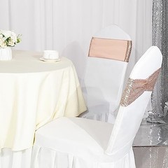 Pack of Chair Sashes Bands Stretch Spandex One-Sided Sequin 100 Rose Gold